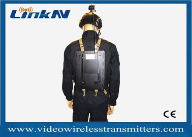 सैन्य पुलिस सामरिक मैनपैक वीडियो ट्रांसमीटर COFDM HDMI और CVBS दो तरफा इंटरकॉम AES256 बैटरी संचालित