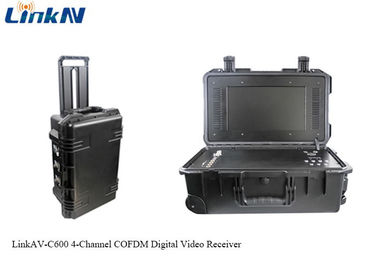 बैटरी और डिस्प्ले के साथ सामरिक COFDM वीडियो रिसीवर AES256 एन्क्रिप्शन 4-चैनल IP65
