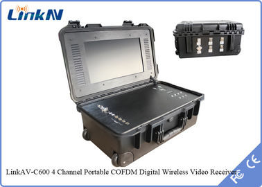 बैटरी और डिस्प्ले के साथ IP65 4-चैनल COFDM सूटकेस वीडियो रिसीवर AES256 एन्क्रिप्शन उच्च संवेदनशीलता 106dBm@2MHz