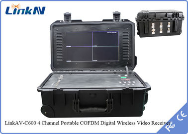 COFDM सूटकेस वीडियो रिसीवर 4-चैनल IP65 बैटरी और डिस्प्ले के साथ AES256 H.264 DC 12V