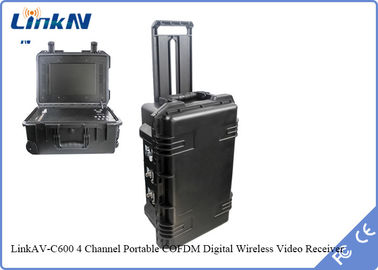 सूटकेस COFDM वीडियो रिसीवर IP65 बैटरी और डिस्प्ले के साथ AES256 एन्क्रिप्शन DC-12V