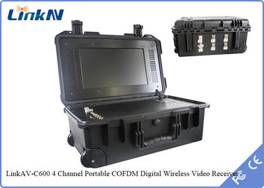 सूटकेस COFDM वीडियो रिसीवर IP65 बैटरी और डिस्प्ले के साथ AES256 एन्क्रिप्शन DC-12V